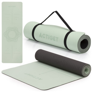 Mata do jogi, ćwiczeń fitness antypoślizgowa 183x61 cm materac do pilates, miętowy