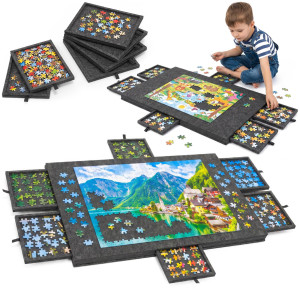 Tablica do układania puzzli do 1500 elem. podkładka filcowa mata, organizer z 6 szufladami