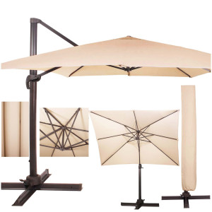 Parasol ogrodowy na balkon i taras 500 cm na wysięgniku, z pokrowcem beżowy