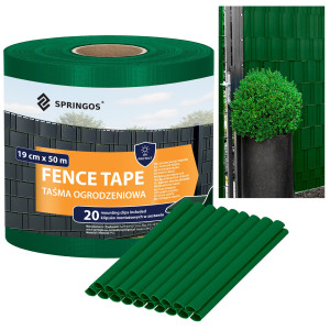 Taśma ogrodzeniowa na panele 19 cm x 50 m 450 g/m2 PVC z klipsami 20 szt. ciemnozielona