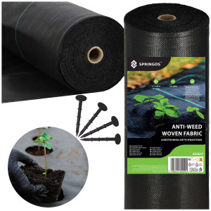 Agrowłóknina mata antychwastowa 1,1m x 50m agrotkanina czarna 135 g/m2, kotwy mocujące 50 szt.