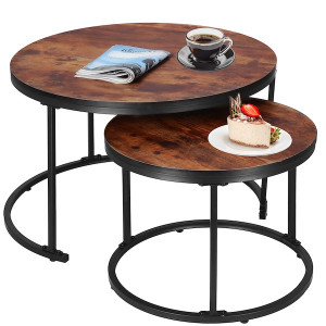 Stoliki kawowe 2 szt. loft nowoczesne stalowe okrągłe śr. 70 cm / 39,5 cm komplet