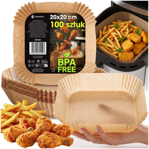 Wkłady do Airfryer 100 szt. 20 x 20 cm papierowe tacki do frytkownicy beztłuszczowej