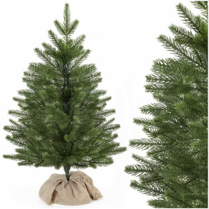 Mała choinka sztuczna 60 cm świerk kaukaski premium z jutą, na stolik, biurko mini ozdoba