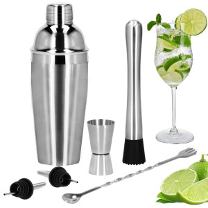 Zestaw barmański 6 elementów do drinków shaker 750 ml stal nierdzewna srebrny