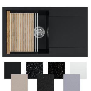 Zlewozmywak granitowy SINK 55L + syfon + deska + rollmata