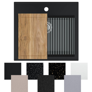 Zlew kuchenny granitowy czarny z syfonem | do szafki 60 cm
