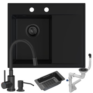 Zestaw z Stilo lewostronny: syfon manualny black matt + bateria Megan czarna