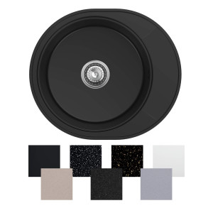 Zlew okrągły jednokomorowy krótki ociekacz 50 cm Sink Quality Ovion + syfon