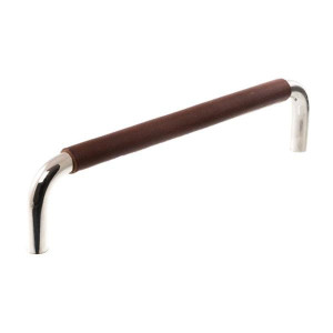 Uchwyt meblowy podłużny LS 7353 128 Nikiel polerowany z ciemnobrązową skórą