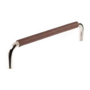Uchwyt meblowy podłużny LS 7353 128 Nikiel polerowany z brązową skórą