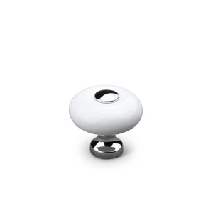 Gałka meblowa Tods 30 Porcelanowa Biała z Chromem Polerowanym