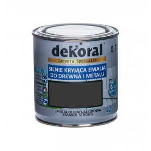 DEKORAL EMAKOL Strong Emalia do drewna i metalu Czarny Matowy 0,2L (387671)