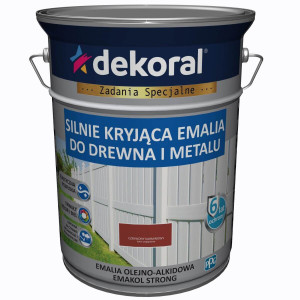 DEKORAL EMAKOL Strong Emalia do drewna i metalu Czerwona Karminowa Połysk 5L