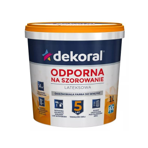 DEKORAL AKRYLIT W Śnieżnobiała Farba do wnętrz, odporna na szorowanie, lateksowa 1L (211513)