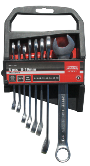 MODECO EXPERT Komplet 8 klucz płasko oczkowych 8-19mm (8,9,12,13,14,1017,19) (MN-51-238)