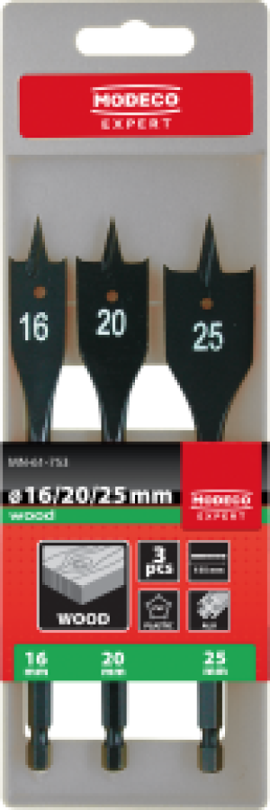 MODECO EXPERT Komplet wierteł piórowych do drewna 3szt 16-25mm (MN-61-753)