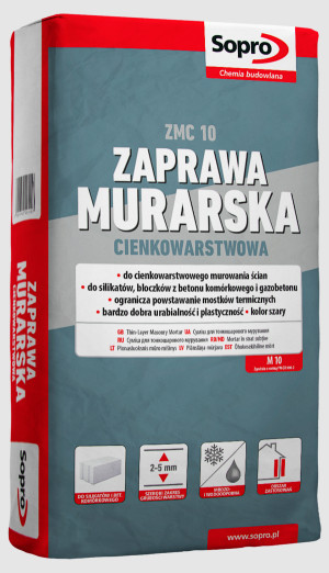 SOPRO Zaprawa murarska cienkowarstwowa ZMC 10 Szara 25kg 40szt/pal (205) (7720525)