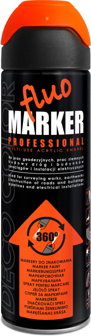 DECO COLOR Spray FLUO MARKER geodezyjny 360 st.500ml(pomarańczowy)