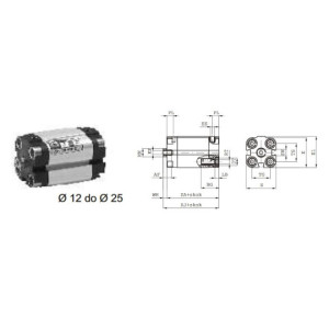 Siłownik profilowy UNITOP 1581 PNEUMAX Ø 20 skok 10 1581.20.0010.02.1