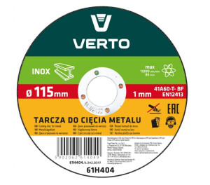 Tarcza tnąca do metalu 115 x 1,0 x 22,2 mm INOX 61H404 VERTO