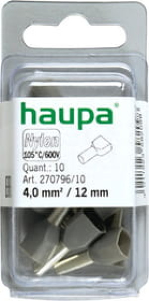 Końcówka tulejkowa 2 x 4,0/12 izolowana szara (10szt.) 270796/10/B HAUPA