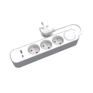 Przedłużacz 3-gniazdowy z włącznikiem i gniazdami USB-A i USB-C W-30001 PLASTROL
