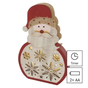 Dekoracje 5 LED drewniany słupek z Mikołajem 2x AA ciepła biel, IP20, timer EMOS