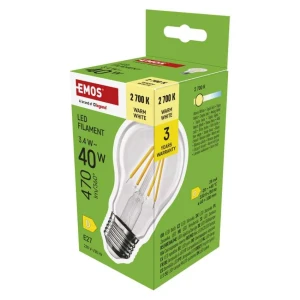 Żarówka LED Filament A60 E27 3,4W 470lm ciepła biel EMOS