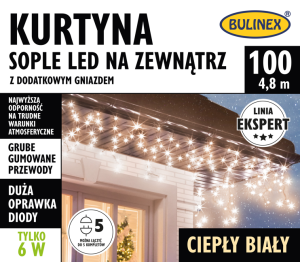 Kurtyna sople 100 led z dodatkowym gniazdem biały ciepły BULINEX