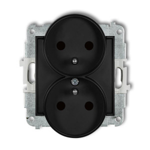 Mechanizm gniazda podwójnego do ramki z uziemieniem 2x 2P+Z czarny mat MINI KARLIK