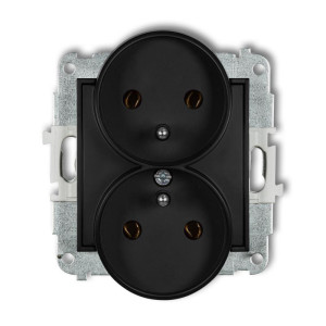 Mechanizm gniazda podwójnego do ramki z uziemieniem 2x 2P+Z czarny mat MINI KARLIK