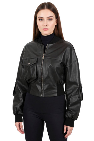 OUT231 - S/M - Czarna kurtka skórzana damska oversize DORJAN Outlet