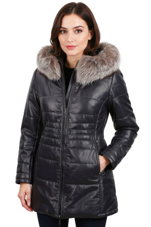 OUT239 - XS - Ciepły płaszcz skórzany damski z futerkiem DORJAN Outlet