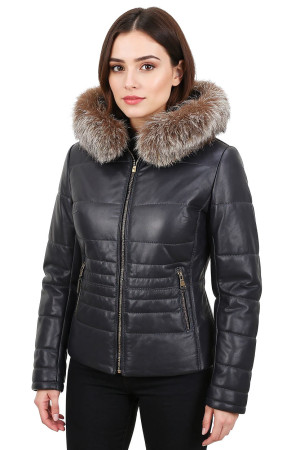 OUT242 - XS - Pikowana kurtka skórzana damska z kapturem DORJAN Outlet