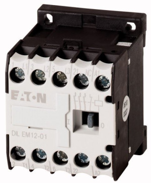 Stycznik mocy miniaturowy 3P 12A 5,5kW AC-3 400V, cewka 24VAC, styki pomocnicze: 1NC (0Z+1R), DILEM12-01(24V50HZ); 127083, EATON ELECTRIC