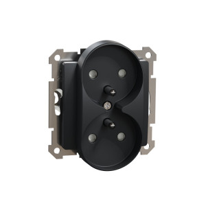 Sedna Design Gniazdo podwójne z uziemieniem 2x2P+PE z przesłonami do ramek Sedna Design, czarny antracyt; SDD114275 SCHNEIDER ELECTRIC