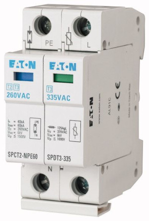 Ograniczniki przepięć Typ 3 (klasa D), 2P, 2,5kA 1kV, SPDT3-335-1+NPE; EATON ELECTRIC