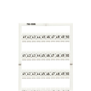 ikowa WMB; jako karta; z nadrukiem; 41 ... 50 (10x); z możliwością rozciągnięcia z 5 mm do 5,2 mm; nadruk poziomo; do montażu zatrzaskowego biały; 793-5506 WAGO