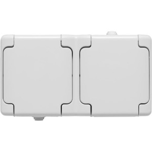 BRYZA Gniazdo natynkowe podwójne poziome hermetyczne IP54 16A 250V, białe klapka biała; 180436 KOS ELEKTRO SYSTEM