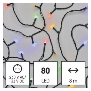 Lampki świąteczne Classic, łańcuch 80 LED 8m multikolor; 3,6W, IP44