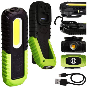 Lampa warsztat. LED 5W COB +3W LED, 400lm, 2000mAh ładowalna