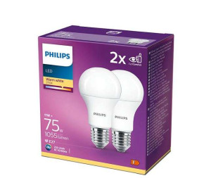 Zestaw żarówek LED 11=75W A60 E27 230VAC, barwa światła ciepła biel 2700K, opak = 2szt; PHILIPS