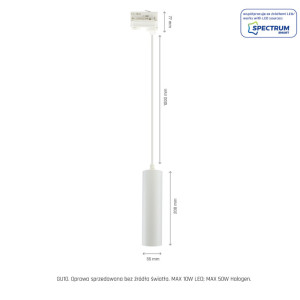 MADARA MINI II GU10 ZWIS 250V IP20 fi55*200mm kabel 1m, oprawa systemu szynowego SPS 3f, biały