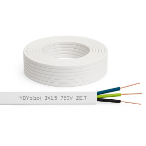 Przewód YDYp 3x1,5 żo 450/750V instalacyjny biały, krążek 100m; ZEIT