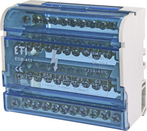 Blok rozdzielczy 125A (4x11 zacisków); 4x (7x1,5-6mm2 + 2x6-16mm2 + 2x10-16mm2), EDB-411; 001102304 ETI