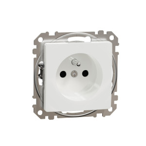 Sedna Design & Elements Gniazdo pojedyńcze z uziemieniem 16A 2P+PE z przesłonami torów, zaciski szybkozłączki, białe; SDD111012, SCHNEIDER ELECTRIC