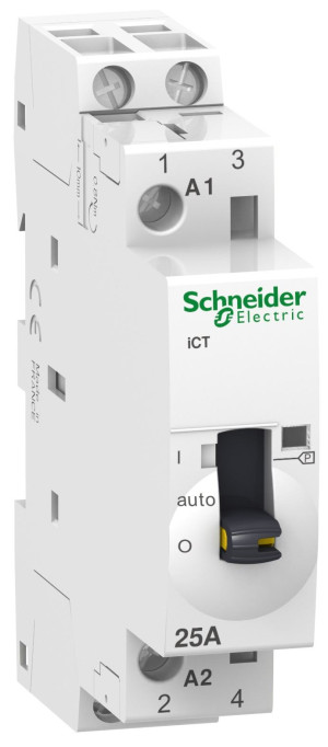 Stycznik modułowy 25A 2NO (2Z 0R) 230/240VAC 50/60Hz ze sterowaniem ręcznym, Acti9 iCT50r-25-20-230; A9C21732, SCHNEIDER ELECTRIC