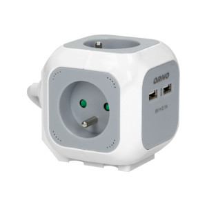 Przedłużacz 4 krotny 2P+Z, ładowarka 2xUSB, 1,4m H05VV-F 3x1mm2, szaro-biały