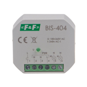 Przekaźnik impulsowy bistabilny sekwencyjny 1-funkcyjny 5A 230VAC 2Z, montaż w puszce podtynkowej fi60mm; BIS-404, F&F